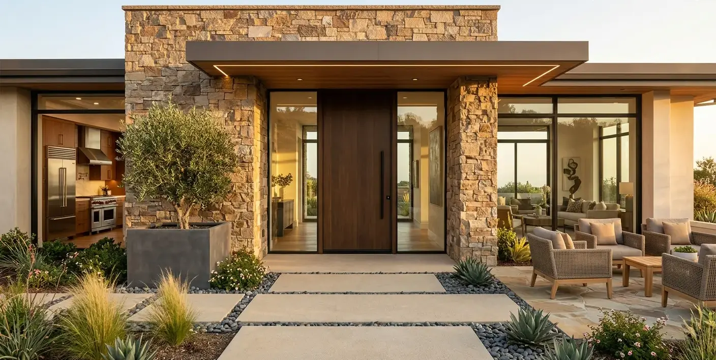 Conceptual rendering of a Ledger Stone facade accent at a home entry.