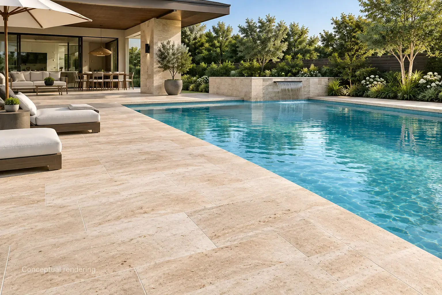 Conceptual rendering of hardscape in backyard pool