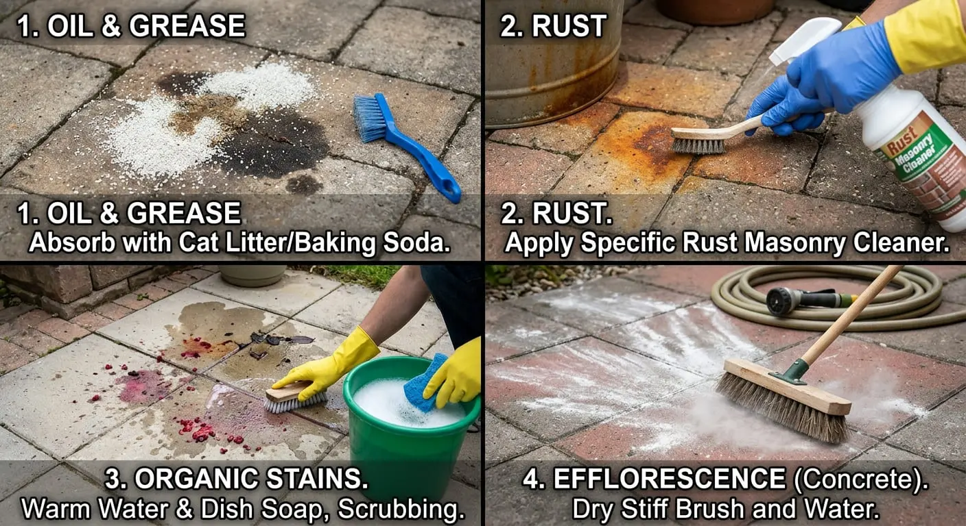 Conceptual rendering of common stains and how to clean them.