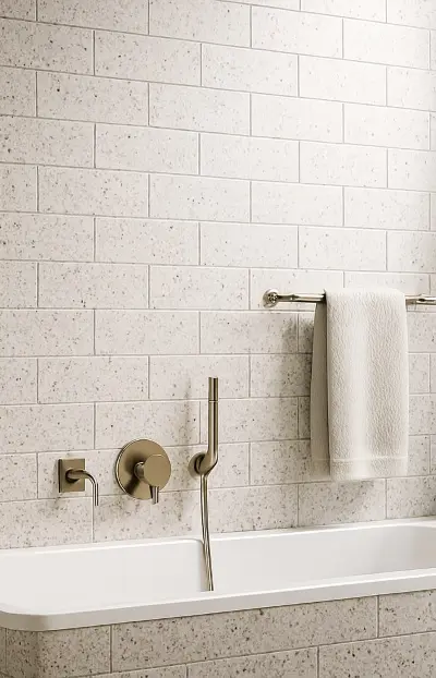 Terrazzo Look subway tiles inspired bathroom