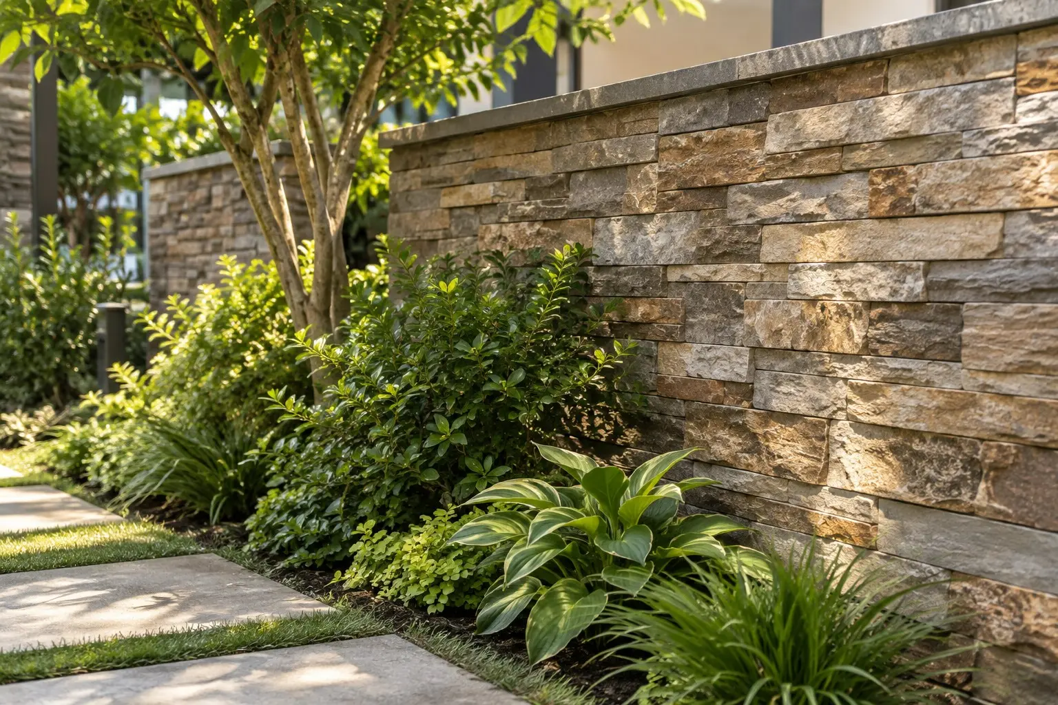 Conceptual rendering of a stacked stone garden wall.