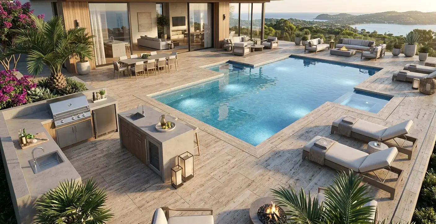 Conceptual rendering of a best pavers pool deck with textured finish.