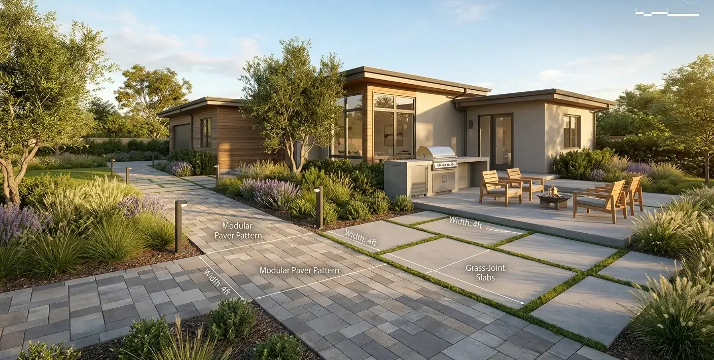 Conceptual rendering of an affordable paver driveway design.