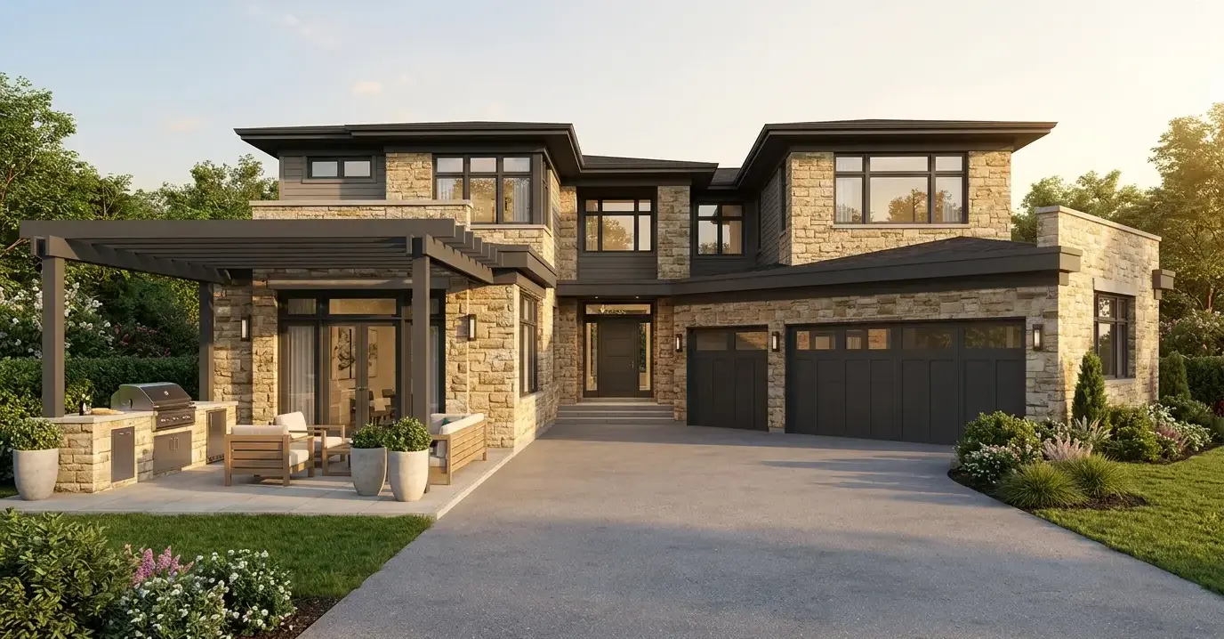 Split-face Golden Beige quartzite wall cladding on a Northern Nevada home exterior