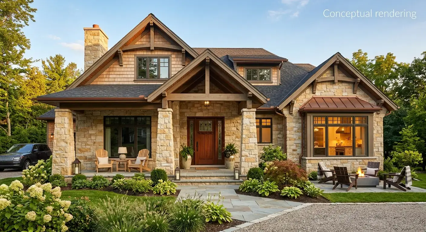 Conceptual rendering of quartzite in house exterior wall.