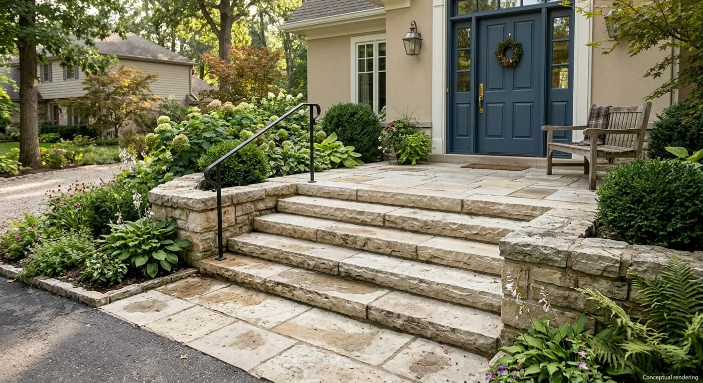 Conceptual rendering of limestone veneer as an entryways.