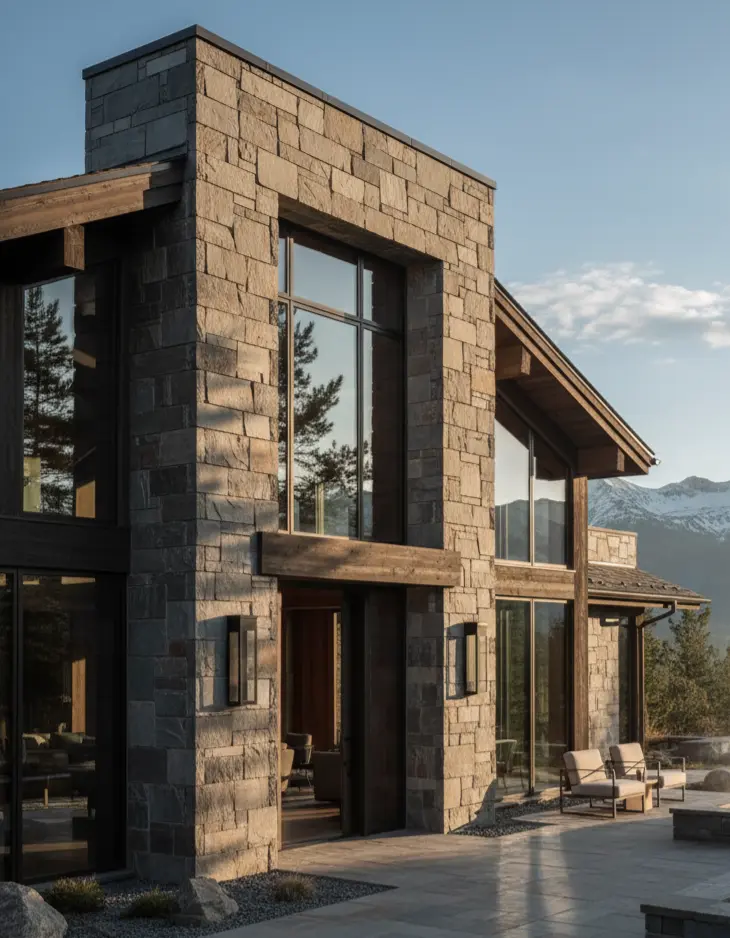 Conceptual rendering of natural stone veneer in a home's exterior wall.