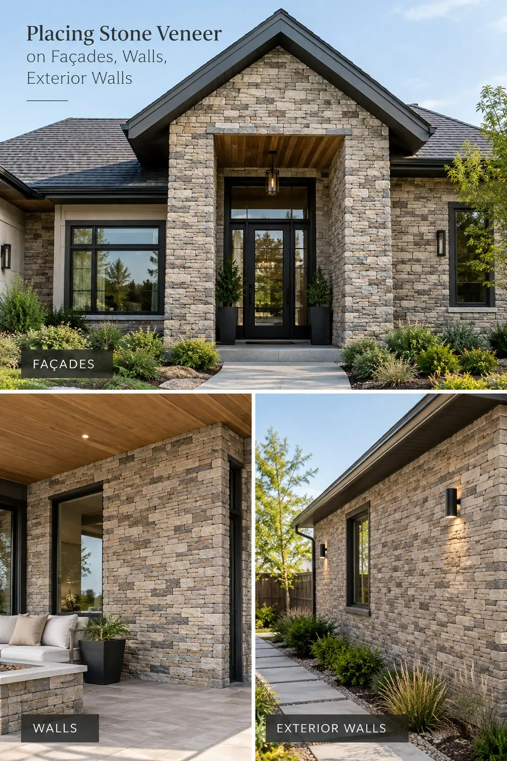 Conceptual rendering of a Stone Veneer on Facades and walls house exterior.
