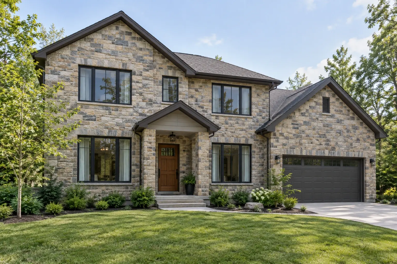 Conceptual rendering of quartzite stone siding in house facade.