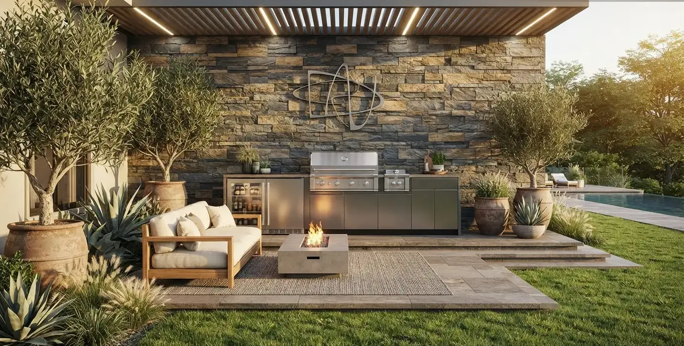 Conceptual rendering of a Stacked Stone Facades garden accent wall.