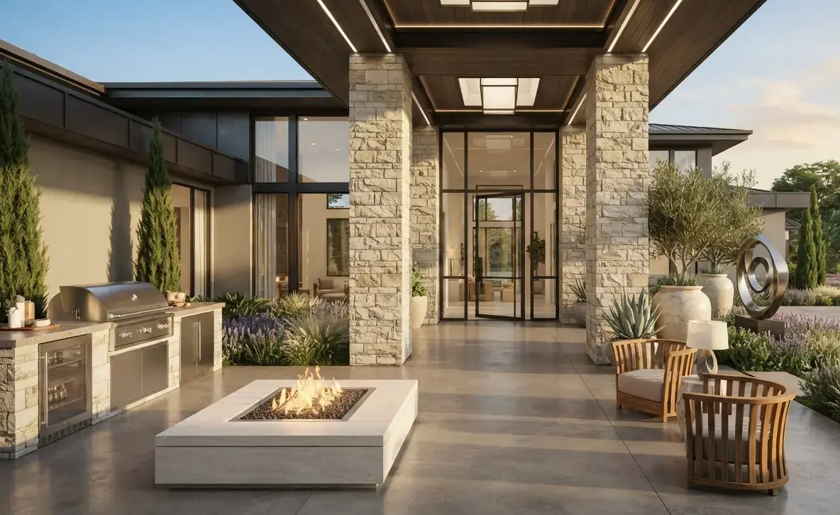 Conceptual rendering of a limestone ledger stone entry column design.