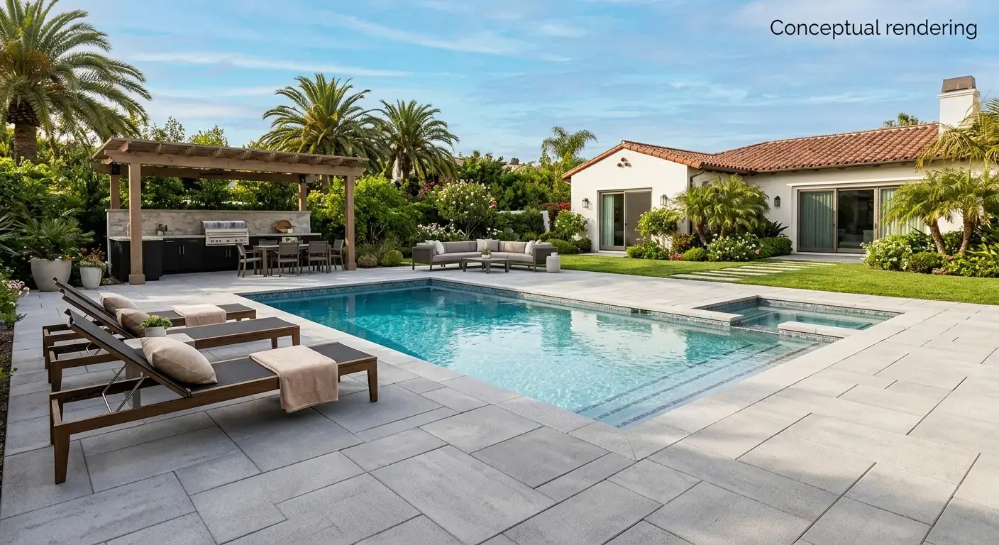 Conceptual rendering of large format paver in patio.