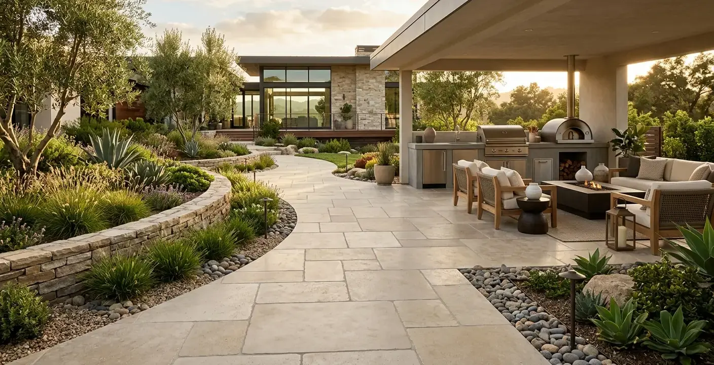 Conceptual rendering of a honed stone paver walkway