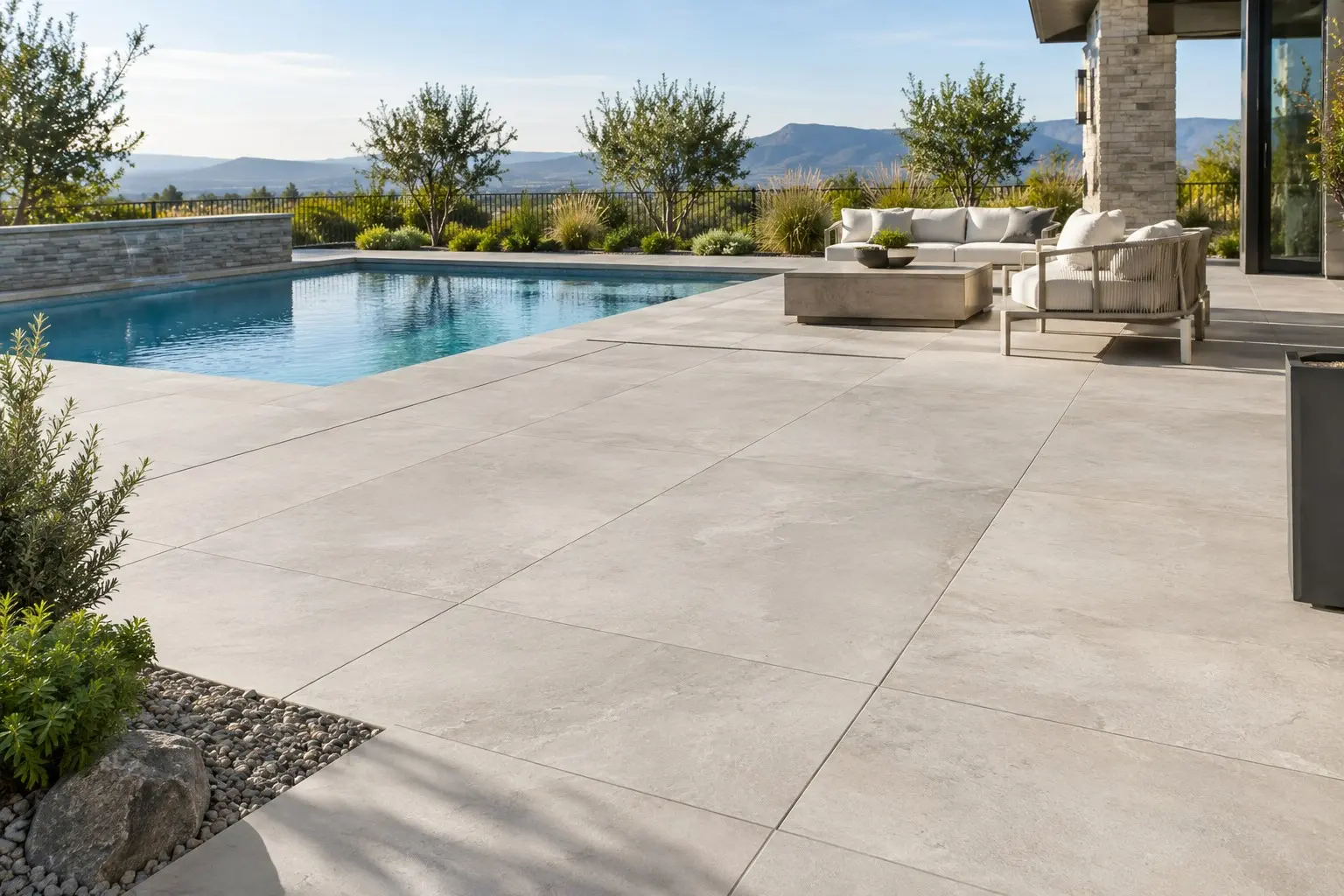 Conceptual rendering of a Porcelain Paver Modern Poolside.