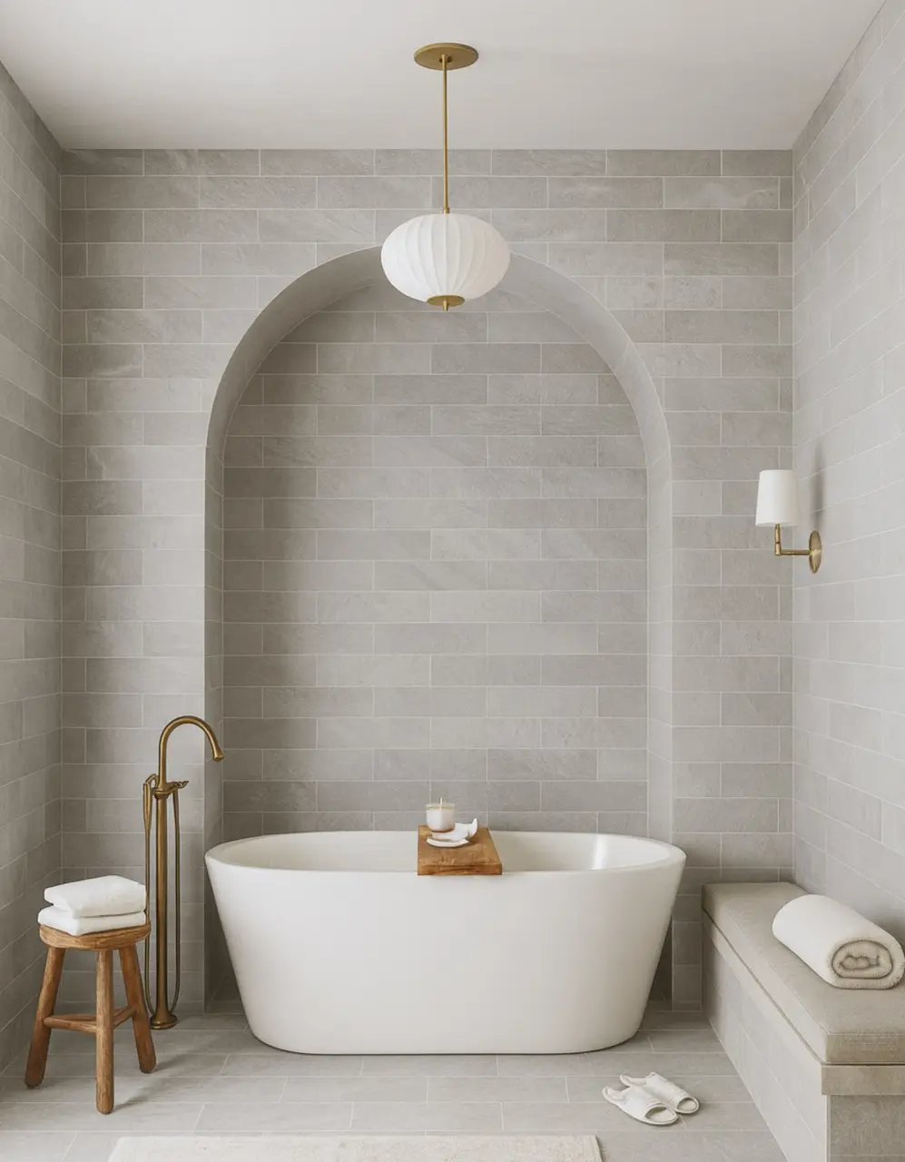 Elegant bathroom with Cardaso 3x11 stone-look porcelain subway tile on walls available at Nova Tile and Stone Reno showroom
