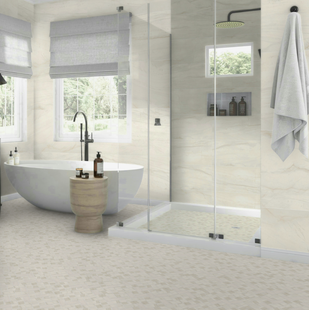 Alaska 1.5x3 Honed or Polished Marble Look Porcelain Herringbone Mosaic Tile