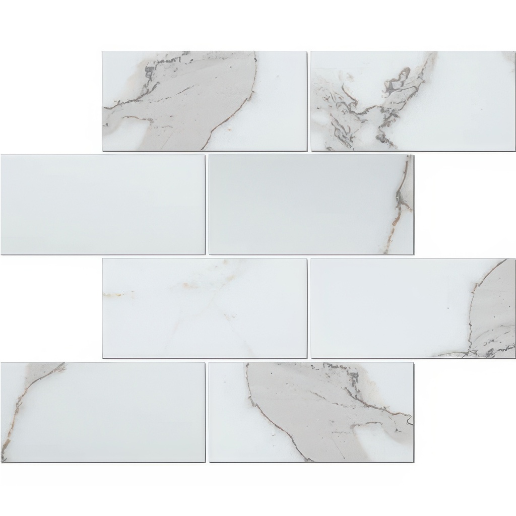 Veined 3x6 Brick Satin Marble Look Porcelain Mosaic Tile