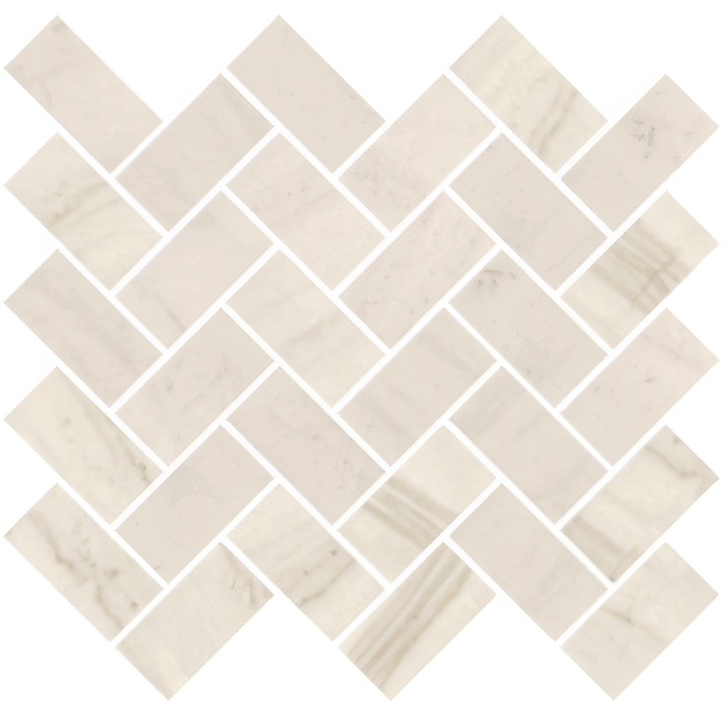 Alaska 1.5x3 Honed or Polished Marble Look Porcelain Herringbone Mosaic Tile
