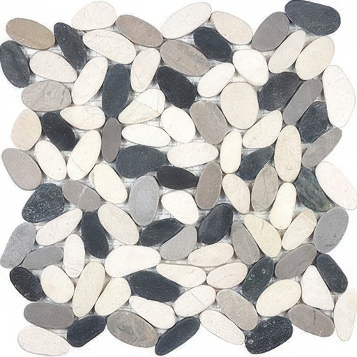 Pebbles Natural Stone River Rock Mosaic (Pebbles: Dark Blend, Flat Cut)