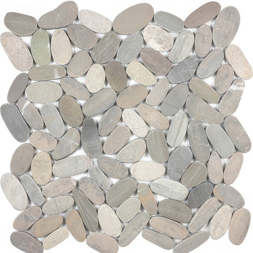 Pebbles Natural Stone River Rock Mosaic (Pebbles: Grey Blend, Flat Cut)