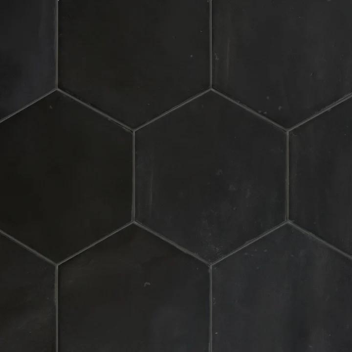 Odyssey 5.5x6.3 Hexagon Matte and Glossy Porcelain Tile (Odyssey: Nero, Glossy)