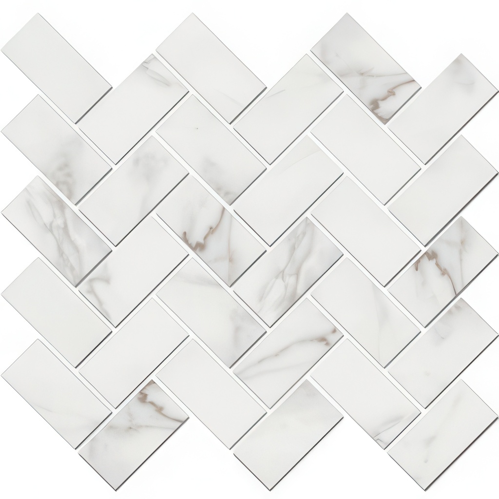 Epic 1.5x3 Herringbone Satin or Polished Marble Look Porcelain Mosaic Tile