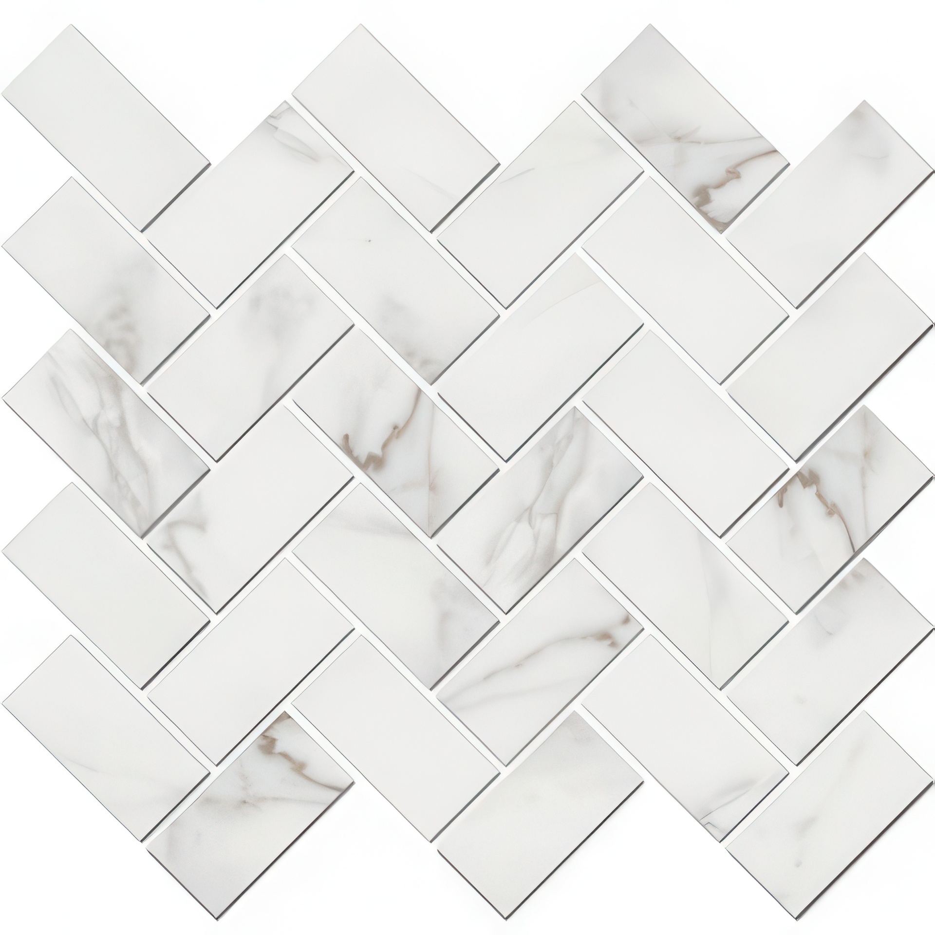 Epic 1.5x3 Herringbone Satin or Polished Marble Look Porcelain Mosaic Tile (Epic: Calacatta, Polished)