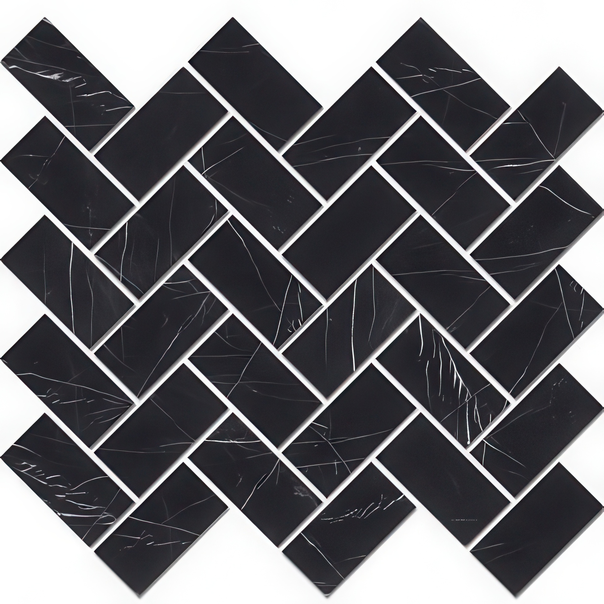Epic 1.5x3 Herringbone Satin or Polished Marble Look Porcelain Mosaic Tile (Epic: Nero Marquina, Polished)