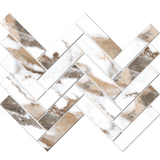 Epic 1.5x6 Herringbone Satin or Polished Marble Look Porcelain Mosaic Tile (Epic: Gold Calacatta, Polished)