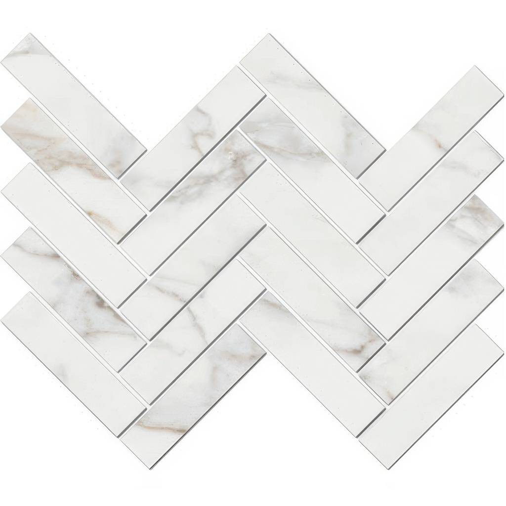 Epic 1.5x6 Herringbone Satin or Polished Marble Look Porcelain Mosaic Tile