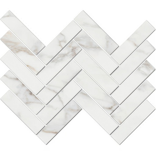 Epic 1.5x6 Herringbone Satin or Polished Marble Look Porcelain Mosaic Tile (Epic: Calacatta, Polished)