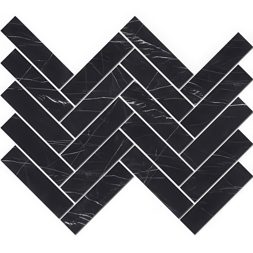 Epic 1.5x6 Herringbone Satin or Polished Marble Look Porcelain Mosaic Tile (Epic: Nero Marquina, Polished)