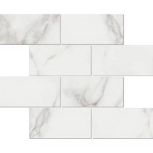 Epic 3x6 Brick Satin or Polished Marble Look Porcelain Mosaic Tile (Epic: Calacatta, Polished)