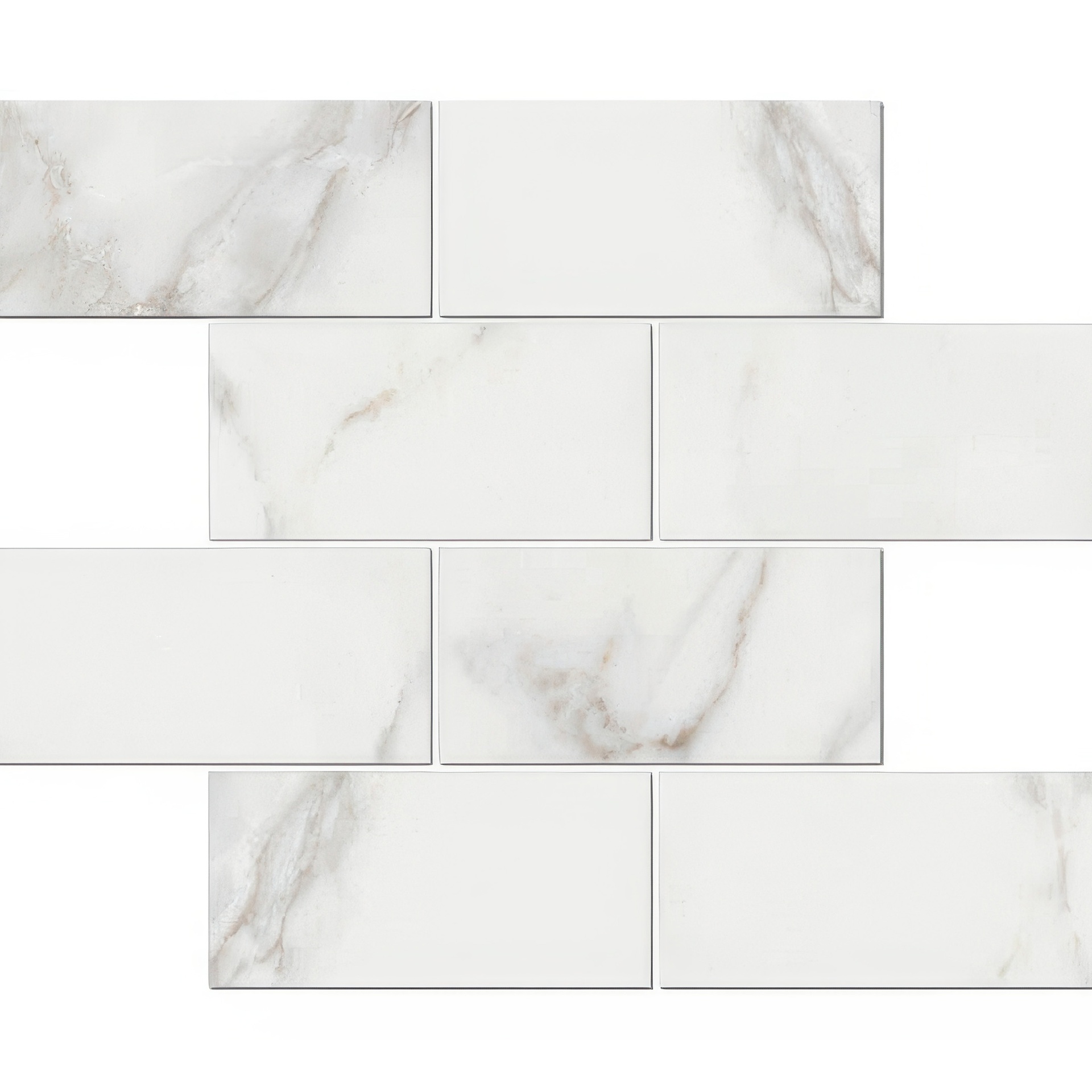 Epic 3x6 Brick Satin or Polished Marble Look Porcelain Mosaic Tile (Epic: Calacatta, Polished)