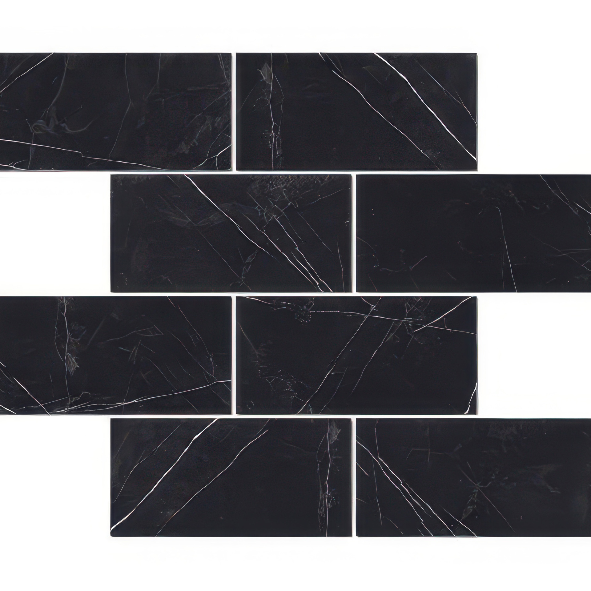 Epic 3x6 Brick Satin or Polished Marble Look Porcelain Mosaic Tile (Epic: Nero Marquina, Polished)