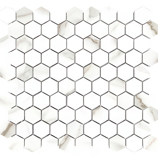 Voyage 1.25 inch Polished Marble Look Porcelain Hex Mosaic Tile (Voyage: Calacatta)