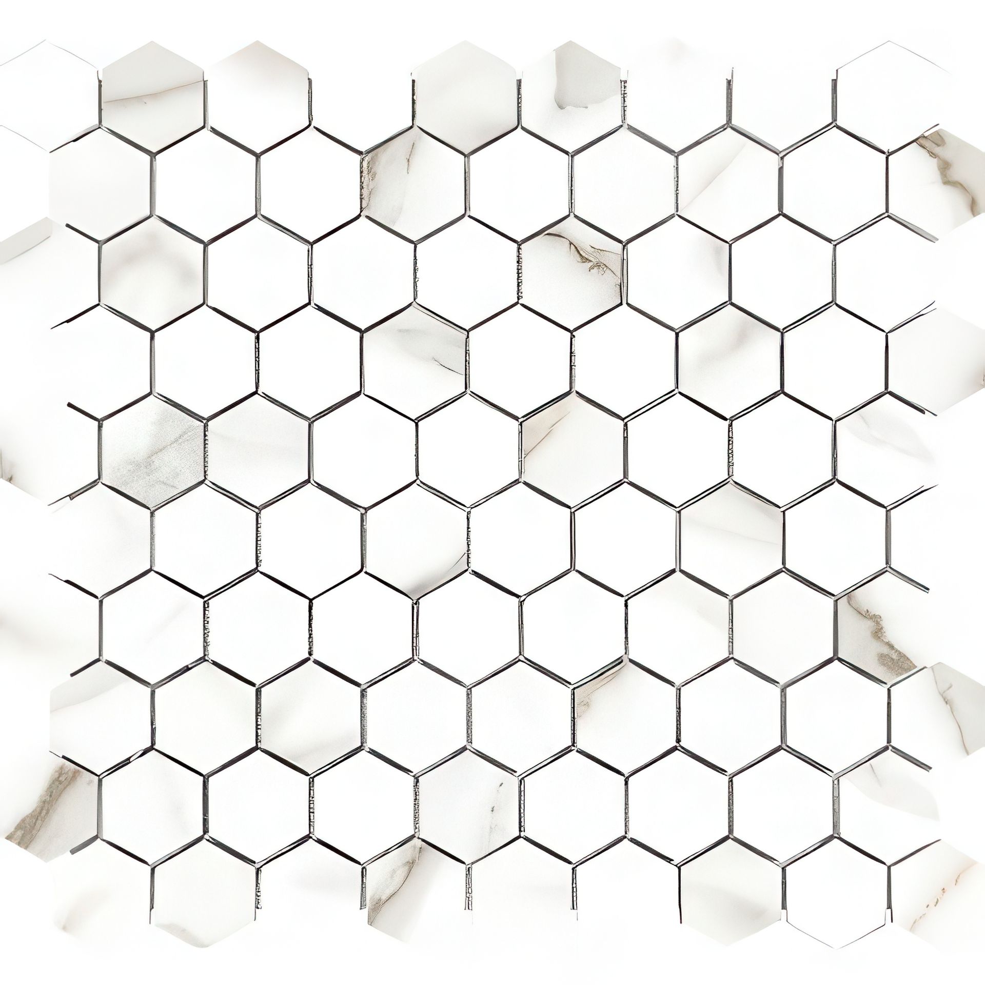Voyage 1.25 inch Polished Marble Look Porcelain Hex Mosaic Tile (Voyage: Calacatta)
