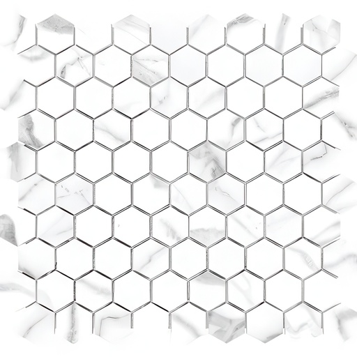 Voyage 1.25 inch Polished Marble Look Porcelain Hex Mosaic Tile (Voyage: Statuario)