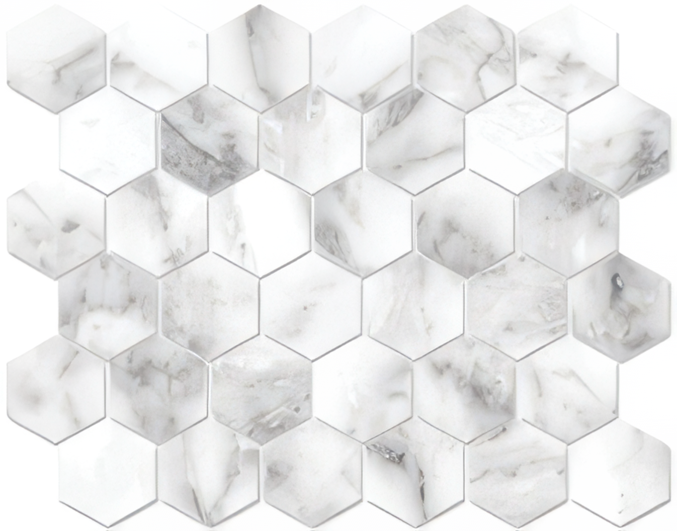 Mozart 2in Hexagon Honed or Polished Marble Look Porcelain Mosaic Tile (Mozart: Arabescato, Honed)