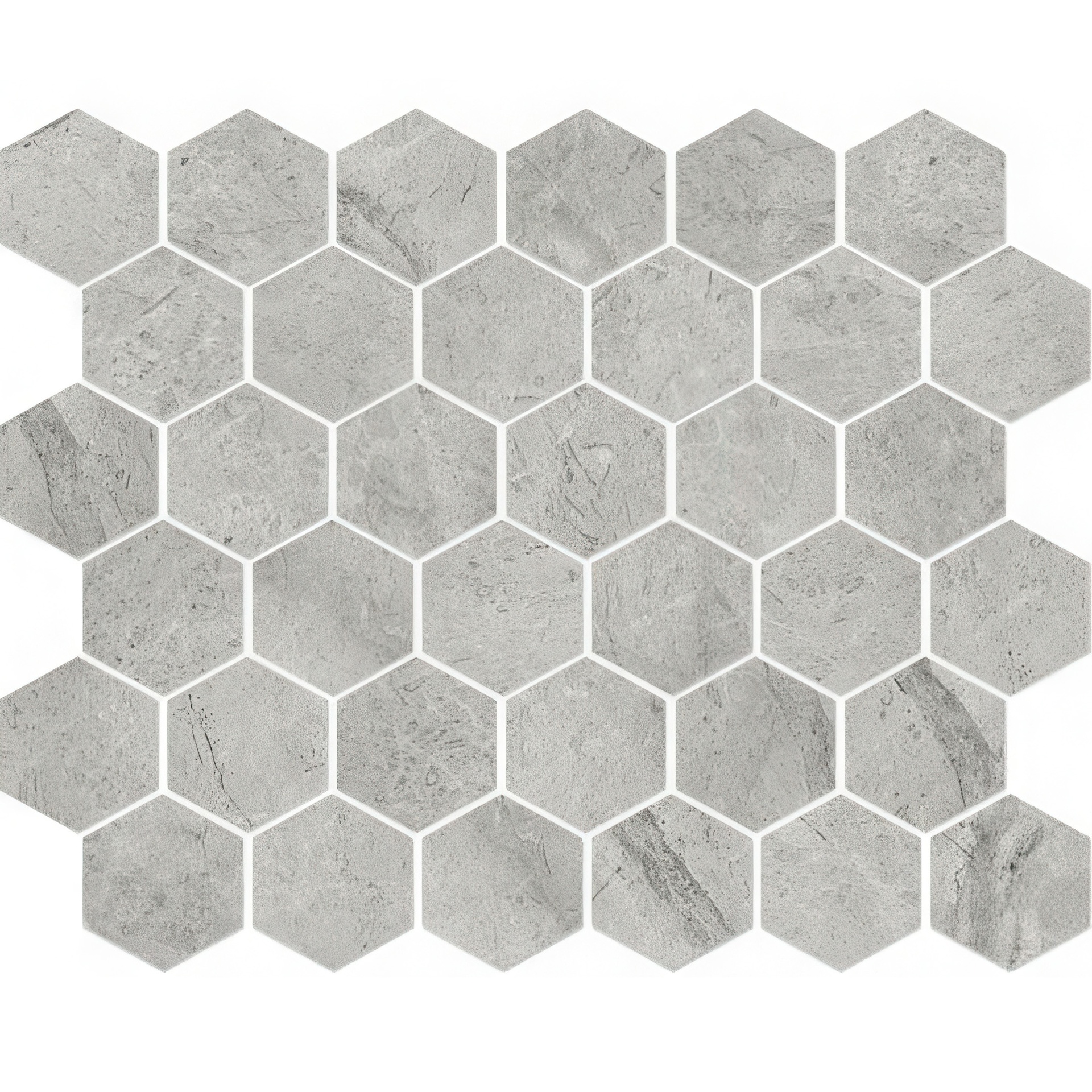 Mozart 2in Hexagon Honed or Polished Marble Look Porcelain Mosaic Tile (Mozart: Paradiso Argento, Polished)