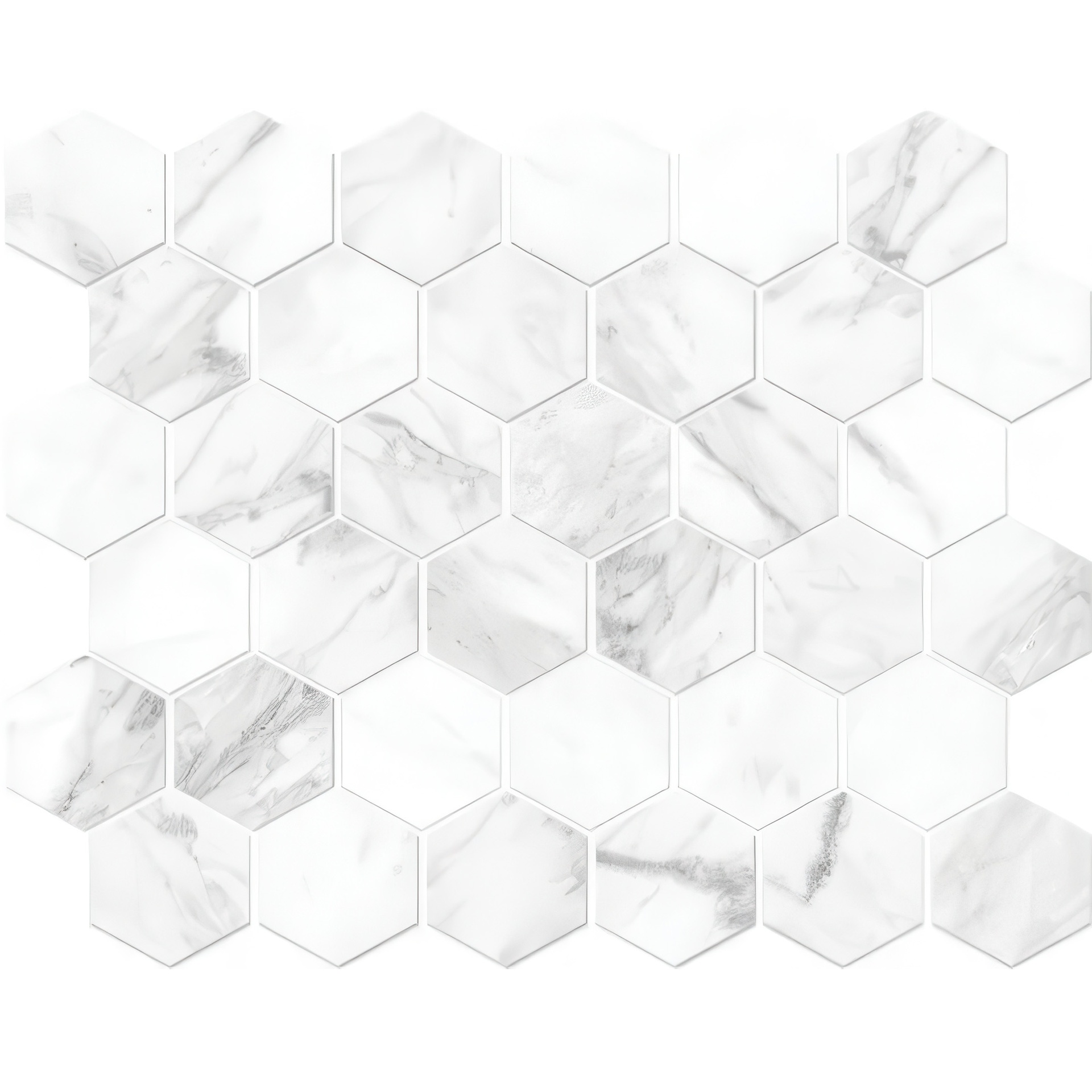 Mozart 2in Hexagon Honed or Polished Marble Look Porcelain Mosaic Tile (Mozart: Statuarietto, Honed)
