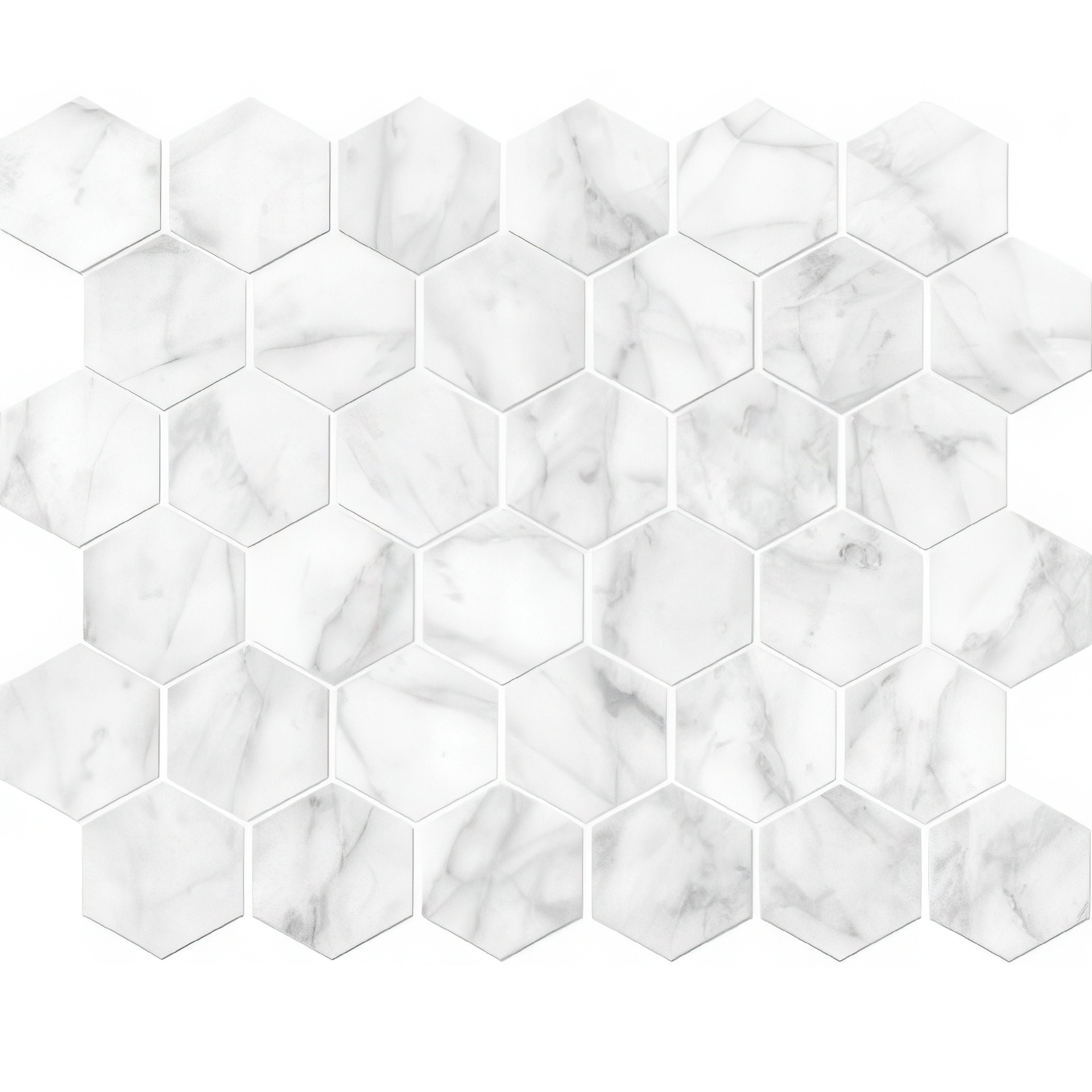Mozart 2in Hexagon Honed or Polished Marble Look Porcelain Mosaic Tile (Mozart: Carrara Gioia, Honed)