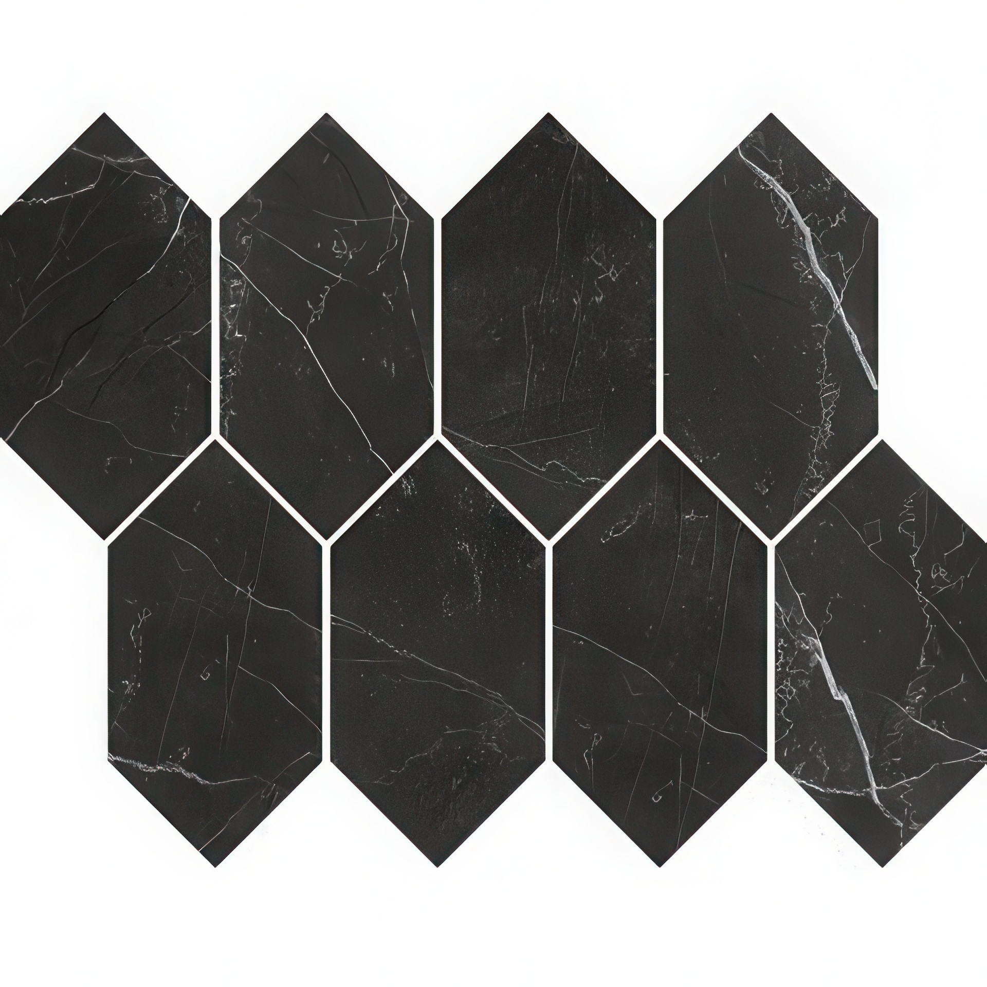 Mozart 3X6 Elongated Hexagon Honed or Polished Marble Look Porcelain Tile (Mozart: Nero Venato, Honed)