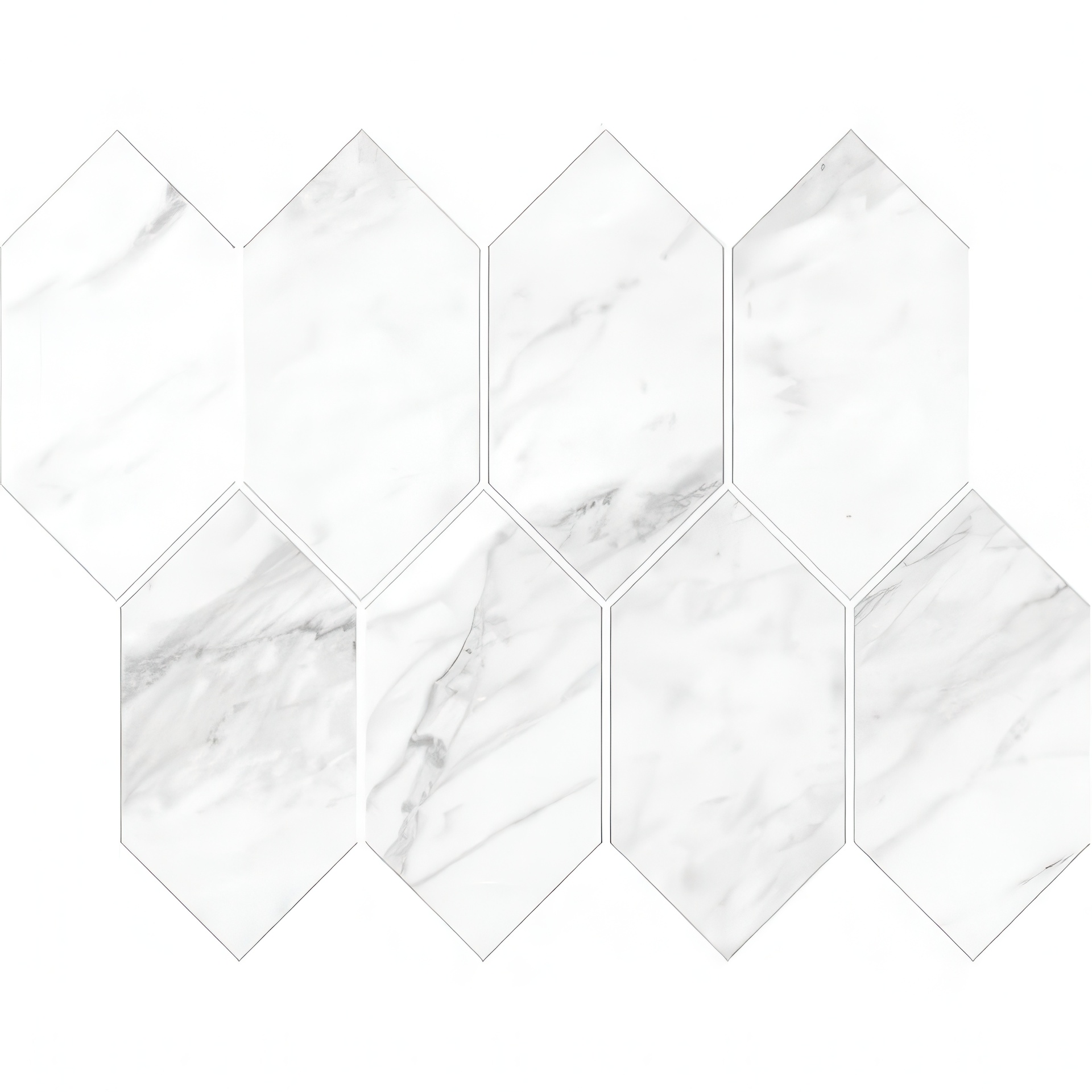 Mozart 3X6 Elongated Hexagon Honed or Polished Marble Look Porcelain Tile (Mozart: Statuarietto, Honed)
