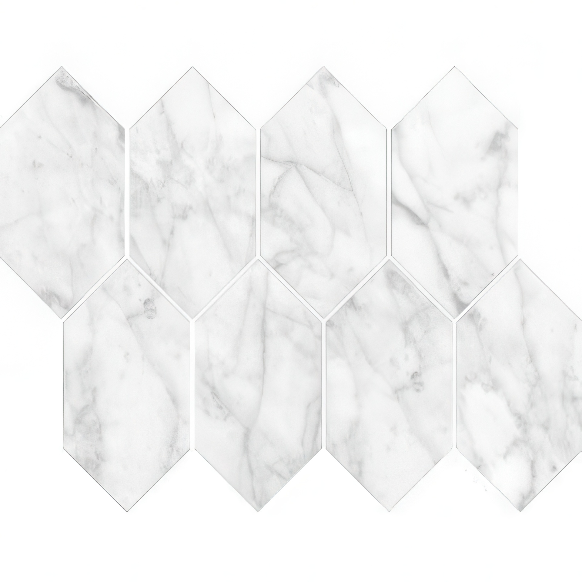 Mozart 3X6 Elongated Hexagon Honed or Polished Marble Look Porcelain Tile (Mozart: Carrara Gioia, Polished)