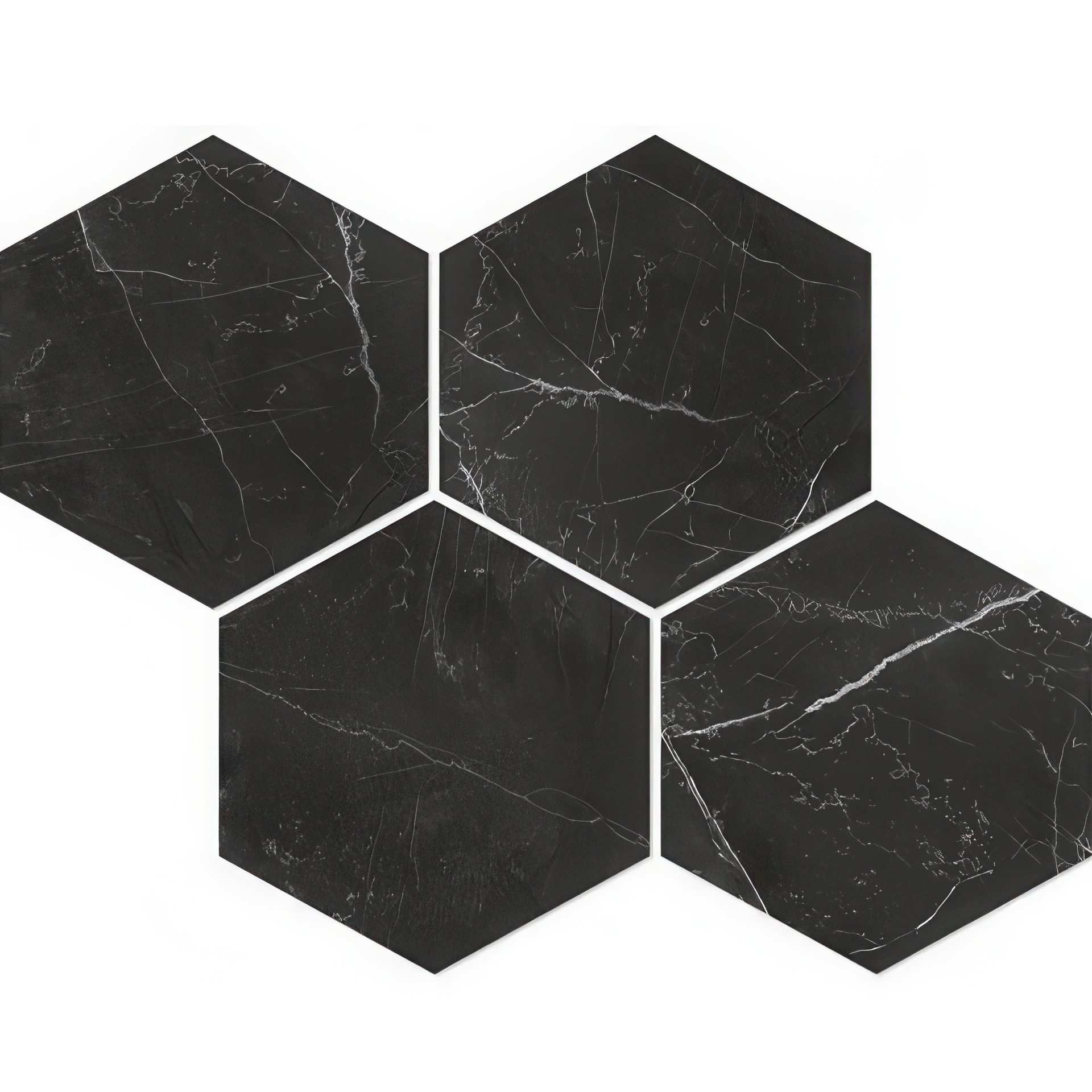 Mozart 6in Hexagon Honed or Polished Marble Look Porcelain Tile (Mozart: Nero Venato, Honed)