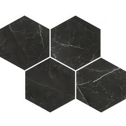Mozart 6in Hexagon Honed or Polished Marble Look Porcelain Tile (Mozart: Nero Venato, Polished)