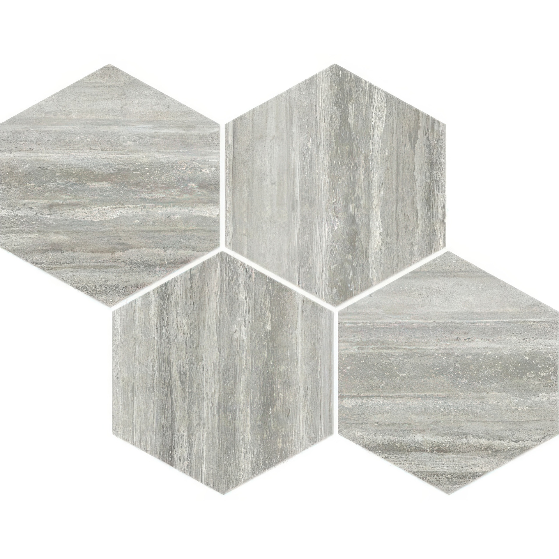 Mozart 6in Hexagon Honed or Polished Marble Look Porcelain Tile (Mozart: Travertino Instrata, Honed)