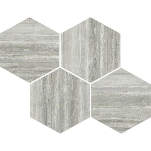 Mozart 6in Hexagon Honed or Polished Marble Look Porcelain Tile (Mozart: Travertino Instrata, Polished)