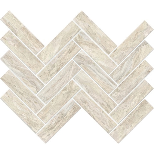 Serene 1x6 Herringbone Polished Marble Look Porcelain Mosaic Tile (Serene: Ivory)